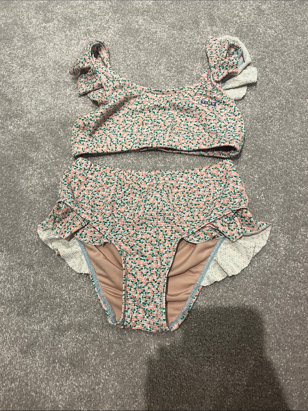 Tiny cottons kids Floral Pink & Green Ruffle Bikini Set